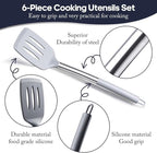 Silicone Kitchen Utensils Set - Culinary Couture 6-Pieces Grey Silicone Cooking Utensils Set for Nonstick Cookware - Stainless Steel Handle
