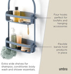 Umbra Flex Hanging Shower Caddy with 2 Shelves, Bathtub Shelf and Bathroom Organizer, Slate Blue