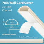 Cord Hider 78in (2X L39in), Cable Hider for 1-2 Cords, Cord Covers for Wires on Wall, Wire Covers for Wall Mount TV, Cable Raceway Beige W1in x H0.4in