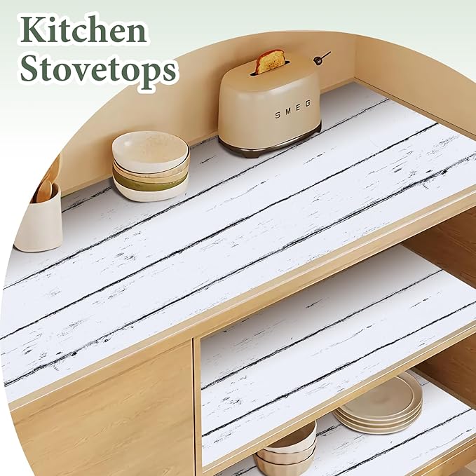 Shelf Liner for Kitchen Cabinets Non Adhesive Drawer Liner 12in x 20FT White Grain Non-Slip Thickened Shelf Liner Paper Strong Easy to Clean for Tool Box Refrigerator with Knife and Tape Measure
