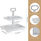 Hanobe Tiered Tray for Table Decor: 2 Tier 4th of July Decorative Tray Stand for Coffee Bar - Summer Farmhouse Rectangle Wood Display for Kitchen Counter, Rustic White