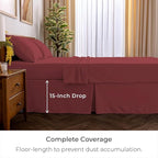 Mellanni Bed Skirt Twin Size - Bed Skirting - 15-Inch Tailored Drop Pleated Dust Ruffle - Hotel Luxury Bedding - Wrinkle, Fade, Stain Resistant - 1 Bedskirt (Twin, Brick Red)