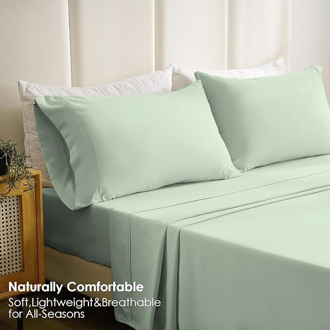 Holtel Luxury Twin Size Sheet Set - 3 Piece Soft Microfiber Sheets for Twin Size Bed, 16" Deep Pocket Easy Care Wrinkle Free Cooling Bedding Sheet and Pillowcase Set, Sage Green