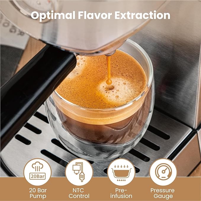 Gevi Espresso Expresso Machine 20 Bar with Auto Milk Frother, Professional Espresso Maker with Steam Wand, Compact Stainless Steel Cappuccino & Latte Machine, Gift for Coffee Lover, Home Baristas