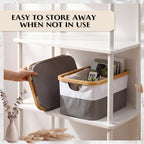 Hushee 4 Pack Bamboo Fabric Storage Bins for Shelves, 15"x10"x7.9" Collapsible Storage Baskets for Organizing, Two-Tone Foldable Bins for Clothes, Towels, Linens(White with Grey)