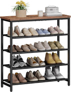 HOOBRO Shoe Rack with 4 PU Shelves, 5-Tier Shoe Storage Organizer for Closet and Entryway, Holds 12-16 Pairs of Shoes, Sturdy Metal Frame, Small Spaces, Rustic Brown and Black BF95XJ01