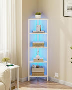 TUTOTAK Corner Shelf with LED Light, 5-Tier Corner Bookshelf