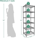 GIOTORENT 6-Tier Storage Shelves Standing Shelving Metal Units, Adjustable Height Wire Shelf Display Rack for Pantry Laundry Bathroom Kitchen 16.6” x 11.8” x 63”, Black