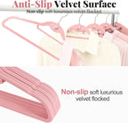 Velvet Felt Stackable Hangers 50 Pack, Non Slip, with 360°Swivel Hook, Ultra Thin and Space Saving for Suits, Shirts, Coats, 15Lbs Capacity Heavy Duty, Pink