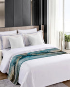Abstract Mottled Turquoise Green Gray Art Bed Runners for Bedroom Hotel,Decorative Bedding Scarf Retro Painting Bed End Blanket Bedding Runner Scarves for King Size Bed,102x20in