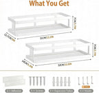 PUSDON 2-Pack Minimalist Shower Caddy Wall Mount, Open Frame Bathroom Shelf Organizer with Mesh Base, Rustproof Floating Spice Rack for Kitchen, Holds 50 LBS, 4 Hooks - White, Guardrail