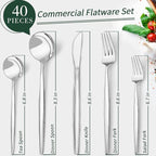 40-Piece Silverware Set for 8, CEKEE Stainless Steel Flatware Cutlery Set Included Knife Spoon and Fork, Kitchen Utensils Set for Home Hotel Wedding Restaurant - Mirror Polished & Dishwasher Safe