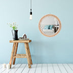 15 Inch Boho Round Hanging Wall Mirror Decorative Rattan Circle Mirrors for Farmhouse, Living Room, Bedroom