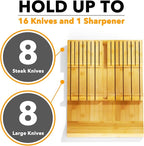 SpaceAid Bamboo Knife Drawer Organizer Insert, Kitchen Steak Knives Holder Organizers Block for Drawer Storage Organization (16 Knife Slots and 1 Sharpener Slot)