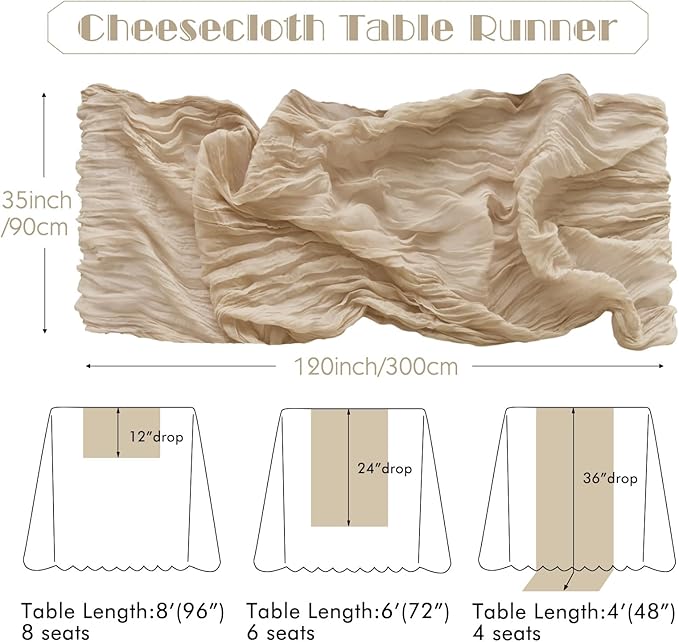 IVAPUPU 6 Pcs Cheesecloth Table Runner - 10ft Nude Spring Boho Gauze Cheese Cloth Table Runners for Baby Shower Decorations Wedding Party Garden Farmhouse Decor