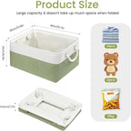 Large Storage Baskets- 15.7x11.8x8.26 inch Storage Bins for Shelves and Closet Organizing, Foldable Fabric Bin for Home Organization Clothes and Laundry (3-Pack, White&Green)