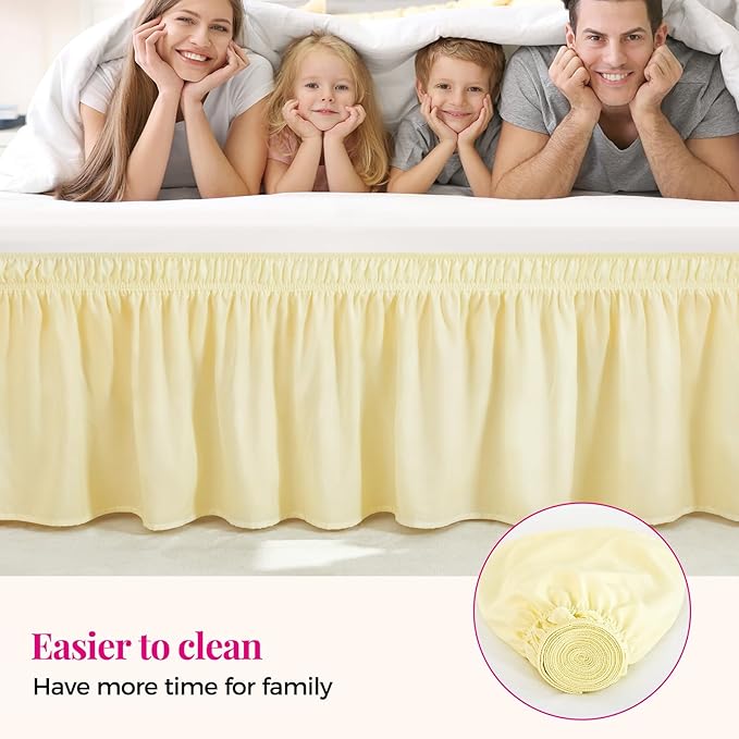 RIMELA Bed Skirt Queen Size 12 Inch Drop, Wrap Around Elastic Bedskirt Solid Microfiber Luxury Hotel Quality Fabric, Easy to Install Machine Washable Wrinkle & Fade Resistant, Light Yellow