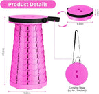 Qiguet Collapsible Stool, Folding Chair - Upgraded Portable Chair with Load Capacity 400lbs, Portable Stool for Camping Fishing Hiking - Folding Stool with Carrying Strap,Gifts for Fisherman(All Pink)
