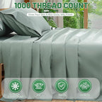 100% Egyptian Cotton Sheets Cal King Sheet Set 1000 Thread Count Sateen Weave Soft Breathable 16-Inch Deep Pocket 4PCS（California King,Sage Green）