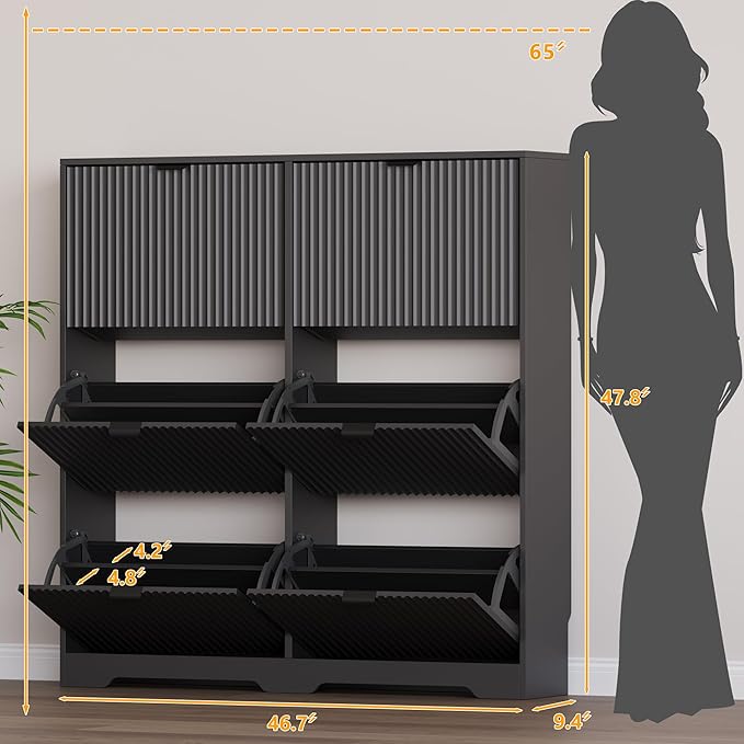 BORNOON Large Shoe Cabinet for Entryway, Tall Narrow Shoe Storage Cabinet with 6 Flip Drawers and Adjustable Shelves, Shoe Rack Cabinet Organizer for Hallway, Foyer, Small Apartment