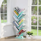 SHEEPAM 10 Tier Tree Book Shelf, Floor Standing Wood Bookshelf