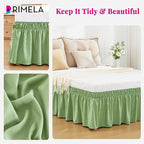 RIMELA Light Green Bed Skirt Queen Size 15 Inch Drop, Elastic Bed Skirting, Bedding Dust Ruffle Easy to Install, Wrap Around Bedskirt, Bedroom Decor