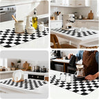 17" x 32" Checkered Dish Drying Mat for Kitchen Counter, Absorbent Coffee Bar Mat for Espresso Machine Coffee Countertops Accessories, Black