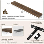 RICHFOCUS 48Inch Floating Shelves for Wall 1 Pack Shelves for Bedroom|Kitchen|Bathroom Wall Mounted Rustic Wood Floating Shelf with Invisible Brackets for Books|Storage|Decor, Walnut