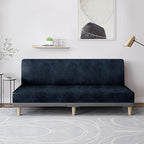 molasofa Leather Like Stretch Futon Slipcover Armless Futon Bed Sofa Cover Furniture Protector with Elastic Bottom, Soft and Washable Futon Cover for Sofa Bed Stay in Place（Larger, Navy Blue）