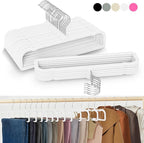 50 Pack Velvet Hangers Non Slip, Felt Pants Hangers Thin Space Saving Clothes Hanger Flocked Strong Durable Ganchos para Colgar Ropa with 360°Swivel Hook for Pants Jeans Shorts Tank Top, Linen White