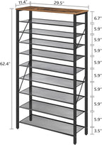 MAHANCRIS 10 Tier Shoe Rack Organizer for Closet, Holds 36-40 Pairs, Tall Metal Shoe Storage Shelf for Entryway Bedroom, Sturdy Freestanding Shoe Rack Space Saving, Large Capacity, Rustic Brown