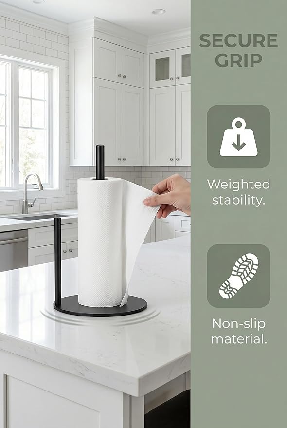 Paper Towel Holder,Stainless Steel Paper Towel Holder Countertop for Kitchen，Black