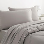 NTBAY Twin Comforter Set with Sheets, 5 Pieces Soft and Breathable Twin Bedding Set, Bed in a Bag, Down Alternative Comforter Set Solid Color All Season, Kids Bedding Set, Smoke Grey