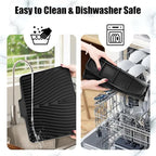 TIKNIK Silicone Dish Drying Mat, Stone Drying Mat for Kitchen Counter with Built-In Drain, Non-Slip Drain Pad with Built-in Drain, Heat Resistant Stone Drying Mat, Hangable, Black-2pcs, 16" x 12"