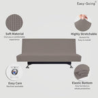Easy-Going Stretch Futon Slipcover Armless Futon Bed Cover Furniture Protector Without Armrests with Elastic Bottom for Kids, Soft Jacquard Fabric Small Checks (Large, Taupe)