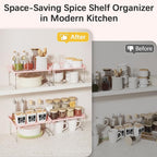 STARLATTA 2 Pcs Cabinet Organizer Shelf，Stackable Kitchen Counter Shelves, Spice Rack,Countertop Organizers，Pink Plastic Storage Shelves Rack for Makeup，Bathroom, Cupboard，Desk，Pantry Organization
