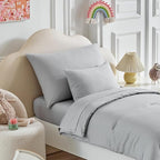 Toddler Bedding Set - 5 Piece Soft and Breathable Toddler Bed Set for Boys and Girls, Includes Quilted Comforter, Fitted Sheet, Flat Top Sheet, Standard Pillowcase and Toddler Pillowcase, Gray