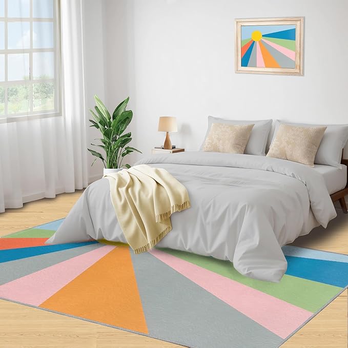 Boho Sun Area Rugs 5x7ft, Abstraction Deco Rugs for Living Room, Minimalist Sunburst Floor Rug Sturdy and Non-Shedding for Bedroom Hardwood Floors Teen Room