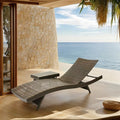 79'' Long Reclining Chaise Lounge + Side Table Set of 2, Outdoor Wicker
