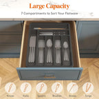 Lifewit Silverware Organizer with Lid, Covered Utensil Tray for Kitchen Drawer and Countertop, Plastic Cutlery and Flatware Storage Box for Spoons Forks Knives Holder Case, 29 x 37cm, Black