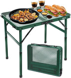 Small 2ft Folding Table with Carry Handle, Adjustable Height 10.6" or 22", Green Metal Mesh, Portable & Compact Indoor/Apartment/Card/Side/Grill Table, 23.6"Lx15.8"W, Lightweight 4 lb, 66 lb Capacity