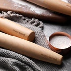 Muso Wood French Rolling Pin and Silicone Baking Mat Set, 15.75 Inch Beech Wood Tapered Rolling Pin for Fondant Pie Crust Cookie Pastry