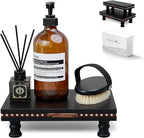 Wood Tray Pedestal Stand, Waterproof Bathroom Counter Organizer, Modern Farmhouse Riser for Soap/Candle/Sponge Black Set （Middle+ Small