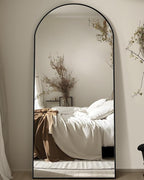 Full Length Mirror, 57"x19" Arched Floor Mirror Freestanding, Floor Standing Full Body Mirror with Stand for Bedroom, Hanging Mounted for Living Room Cloakroom, Black