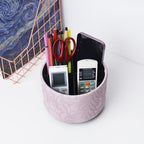 Round Leather Art Supply Organizer,Remote Control Holder,360 Degree Spinning,Multi-Functional Pencil Holder,4 Compartments Desktop Stationary Organizer(1-Carved Purple)