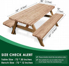 Picnic Table Cover with Bench Covers Elastic Edges, Brown Wooden Fitted Table Cover, Outdoor Patio Camping Essentials 72 Inch 3PCS, Waterproof Camping Fitted Tablecloth with Drawstring Bag