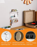 JWShang Bedside Wall Shelf - Adhesive Nightstand Organizer with Hooks and Cable Clips for Earphone Key Remote, Wall Mounted Storage for Bedroom, Dorm, RV, Rental (White)