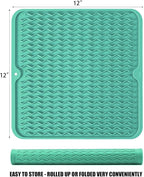 Silicone Dish Drying Mat for Multiple Usage, Easy clean, Eco-friendly, Heat-resistant Dish Drainer Mat for Kitchen Counter,Sink,Refrigerator or Drawer liner (12" x 12", Green)