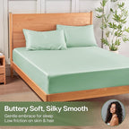 MR&HM Twin XL Fitted Sheet Only, Ultra-Soft Rayon Derived from Bamboo & Polyester Blend, Silky & Breathable, 15" Deep Pocket with Elastic Straps, Cooling Fitted Sheet for Hot Sleepers, Sage Green