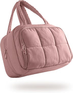 Marscamd Travel Makeup Bag for Women, Puffy Cosmetics & Toiletry Organizer with Leakproof Pockets for Travel-Size Shampoo, Conditioner, Brushes & Essentials - Medium Size, Dark Pink (Bag Only)
